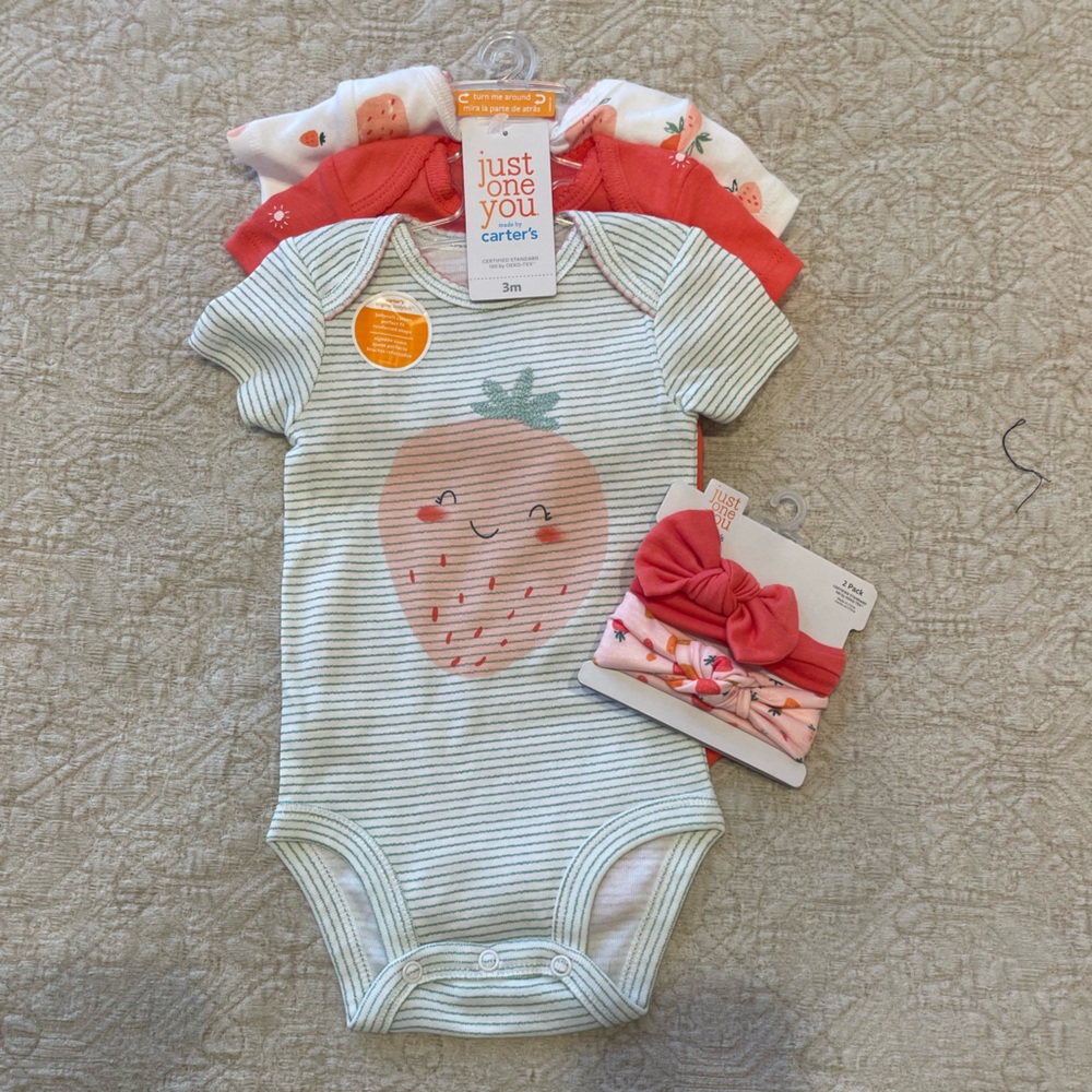 NWT Carters onesies + headbands